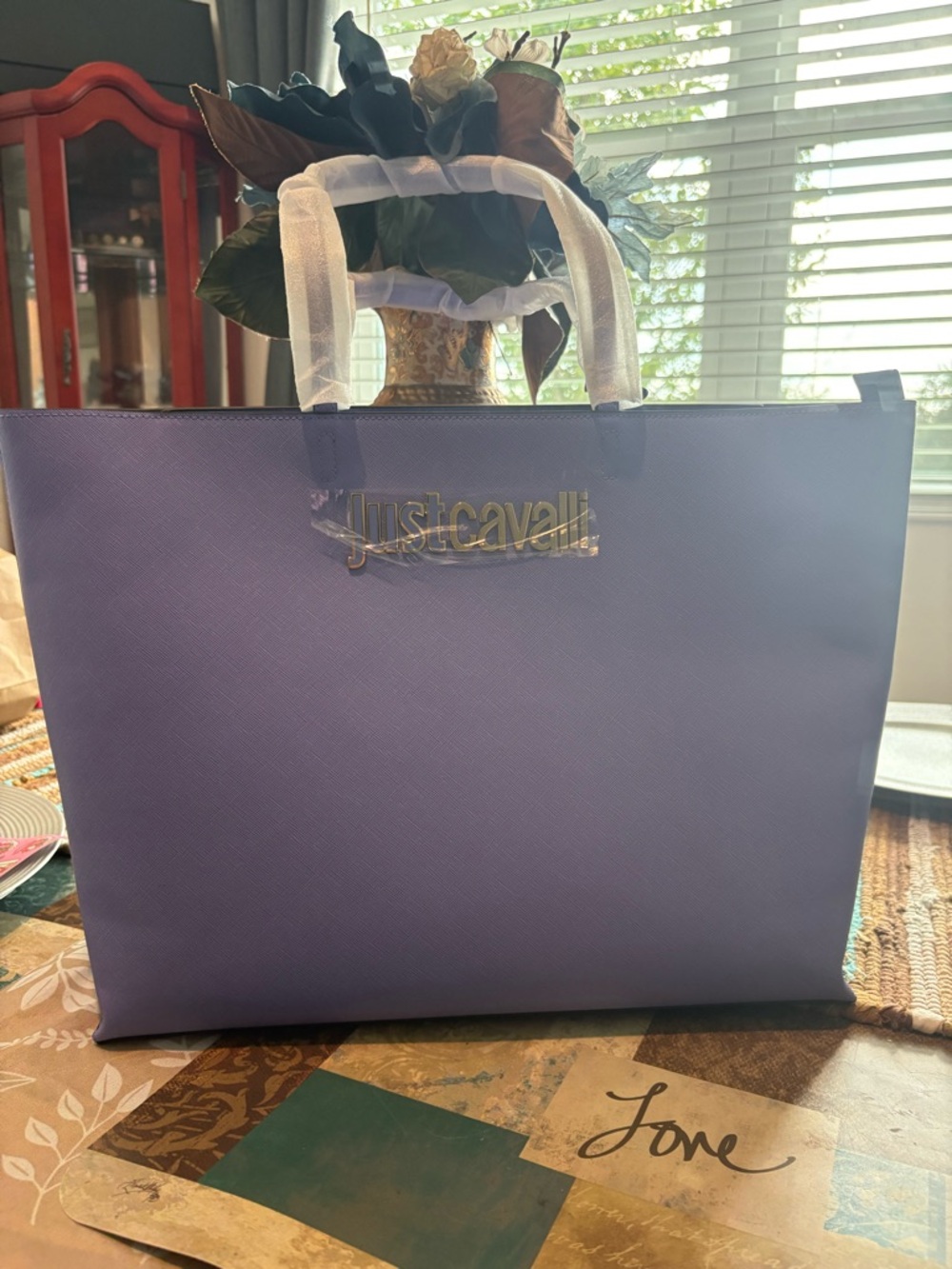 Just Cavalli Lavender Shoulder Tote with Gold Logo